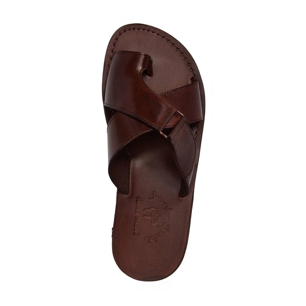 Jerusalem Brown Asher Men's Leather Slide On Hand Made Sandal Size: EU43 or US10